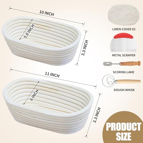 Wwyybfk Banneton Bread Proofing Basket, Sourdough Bread Baking Supplies, Oval Rattan Rising Proofing Baskets Bowls Set of 2, Artisan Sourdough Bread Gifts for Home Bakers - Image 2