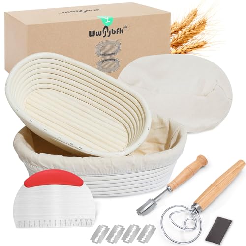 Wwyybfk Banneton Bread Proofing Basket, Sourdough Bread Baking Supplies, Oval Rattan Rising Proofing Baskets Bowls Set of 2, Artisan Sourdough Bread Gifts for Home Bakers - Image 1