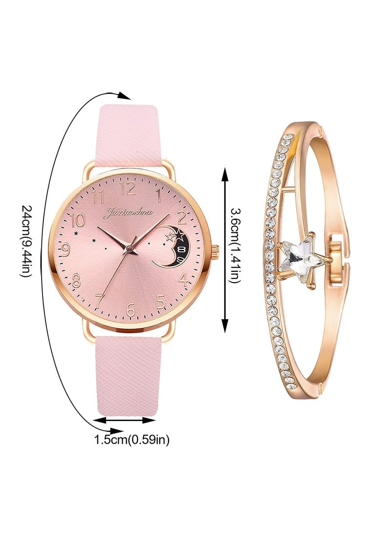 CMGTYYD Luxury Women's Watch and Bracelet Set – Diamond-Accented Analogue Quartz Wristwatch with Stainless Steel or PU Leather Strap – Includes Stylish Rhinestone Watch and Elegant Jewelry Cuff Bracelet  - Image 3