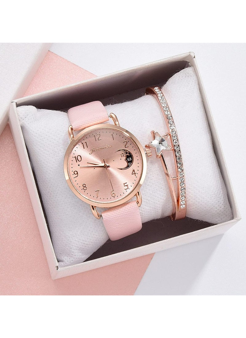 CMGTYYD Luxury Women's Watch and Bracelet Set – Diamond-Accented Analogue Quartz Wristwatch with Stainless Steel or PU Leather Strap – Includes Stylish Rhinestone Watch and Elegant Jewelry Cuff Bracelet  - Image 4