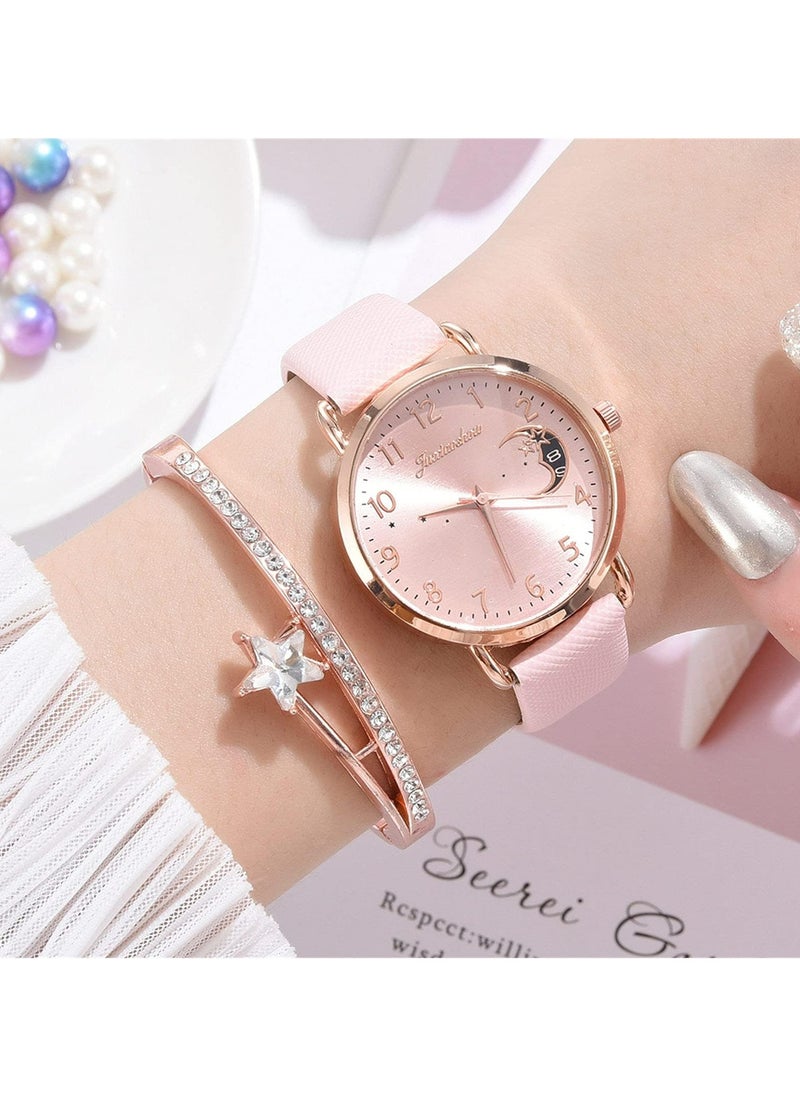 CMGTYYD Luxury Women's Watch and Bracelet Set – Diamond-Accented Analogue Quartz Wristwatch with Stainless Steel or PU Leather Strap – Includes Stylish Rhinestone Watch and Elegant Jewelry Cuff Bracelet  - Image 2