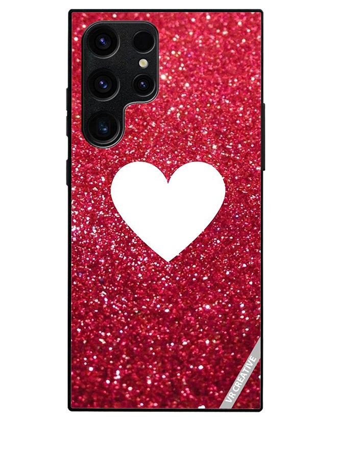 VR CREATIVE Protective Case Cover For Samsung Galaxy S25 Ultra White Heart On Red Glitter Design Multicolour