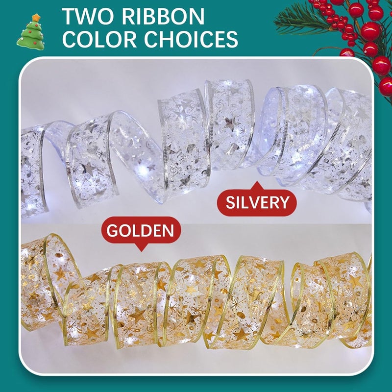 كلاراكو أضواء شريطية لشجرة عيد الميلاد من كلاركو، 39.37 بوصة، 10 خيوط إضاءة خرافية لعيد الميلاد مزودة بمنفذ USB، سلك نحاسي مزدوج الطبقة، أقواس شريطية لشجرة عيد الميلاد، ديكورات حفلات عيد الميلاد (ج) - Image 5