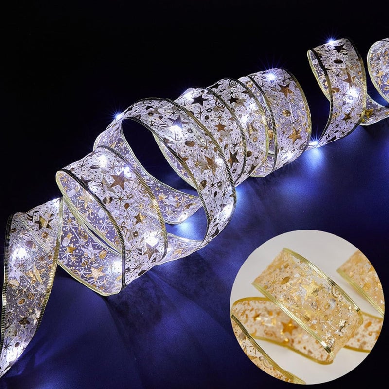 كلاراكو أضواء شريطية لشجرة عيد الميلاد من كلاركو، 39.37 بوصة، 10 خيوط إضاءة خرافية لعيد الميلاد مزودة بمنفذ USB، سلك نحاسي مزدوج الطبقة، أقواس شريطية لشجرة عيد الميلاد، ديكورات حفلات عيد الميلاد (ج) - Image 1