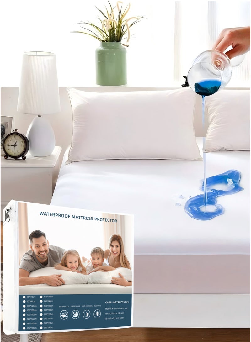 ULHYC Waterproof Mattress Protector - Terry Cotton, Hypoallergenic, Breathable, Ultra Soft, Fitted Sheet Style (Fits Up to 30cm) - Protects Against Spills, Stains, Dust Mites & Allergens - Image 2