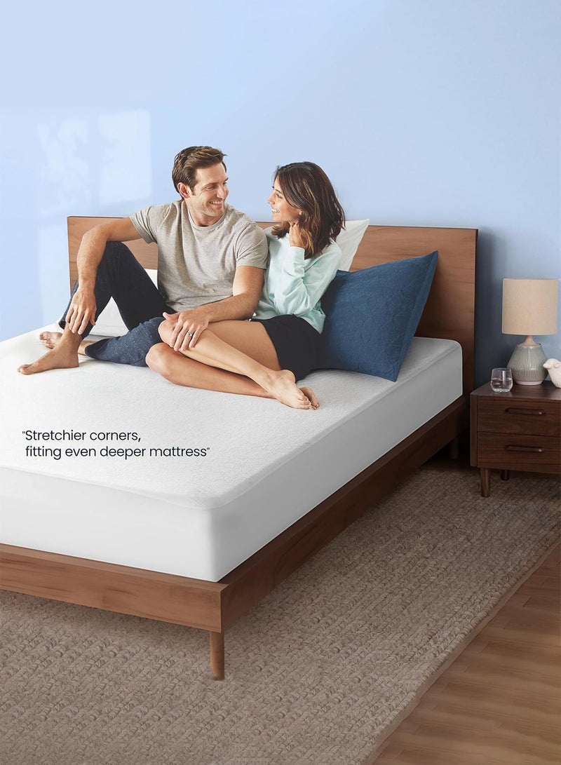 ULHYC Waterproof Mattress Protector - Terry Cotton, Hypoallergenic, Breathable, Ultra Soft, Fitted Sheet Style (Fits Up to 30cm) - Protects Against Spills, Stains, Dust Mites & Allergens - Image 3