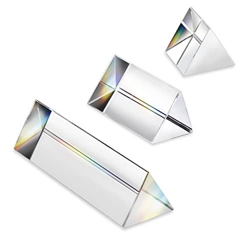 QFkris 3pc Equilateral CrystalPrisms Set -1",2" & 4" Lengths Crystal Triangular Prism Optical Prisms Glass Physics Teaching Refracted Light Spectrum Rainbow Maker Photography Props - Image 1