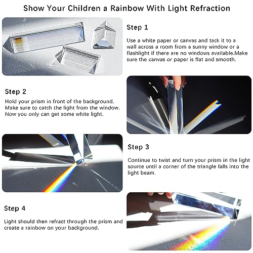 QFkris 3pc Equilateral CrystalPrisms Set -1",2" & 4" Lengths Crystal Triangular Prism Optical Prisms Glass Physics Teaching Refracted Light Spectrum Rainbow Maker Photography Props - Image 4
