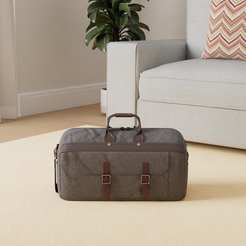 SOAEON Duffle Bag for Men Waterproof Genuine Leather Canvas Travel Duffel Bags for Women Overnight Weekender Bag for Traveling, Grey - Image 2