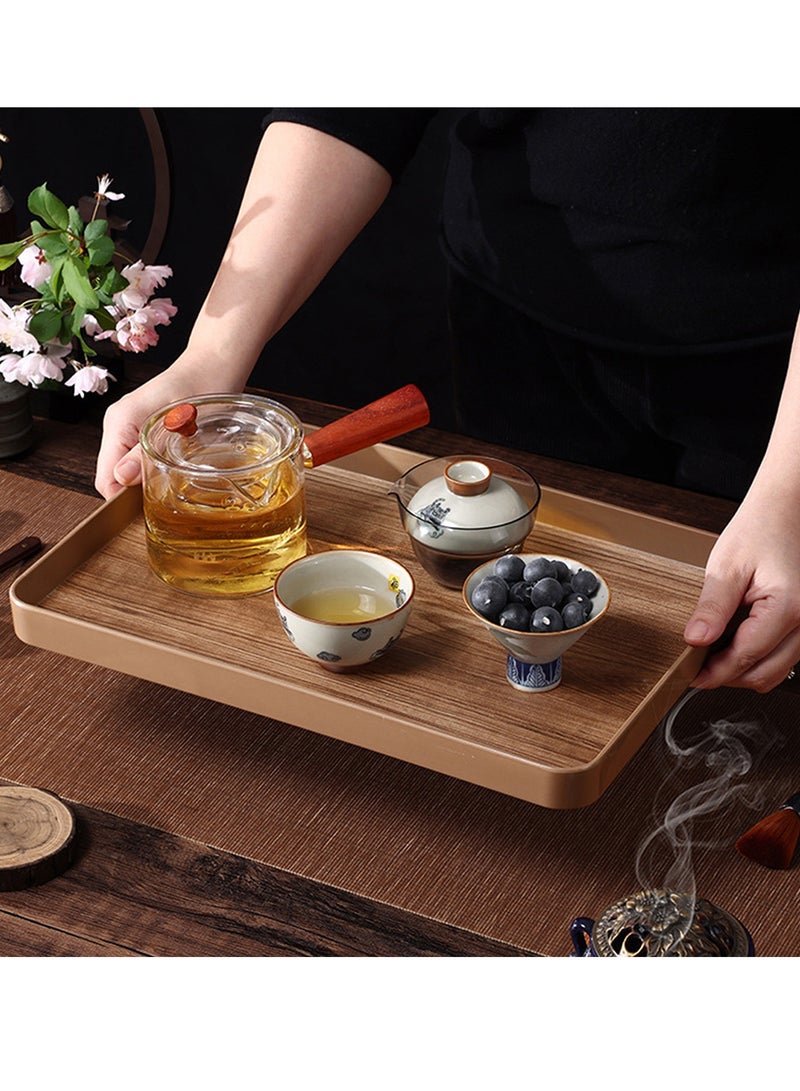 كوكيجو صينية تقديم 35.2 × 23.2 سم ، ديكور للمنزل وطاولة القهوة منظم لمسند العثماني طعام بلاستيكية من الراتنج فواكه للعطور كوكتيل مستطيلي بني - Image 1