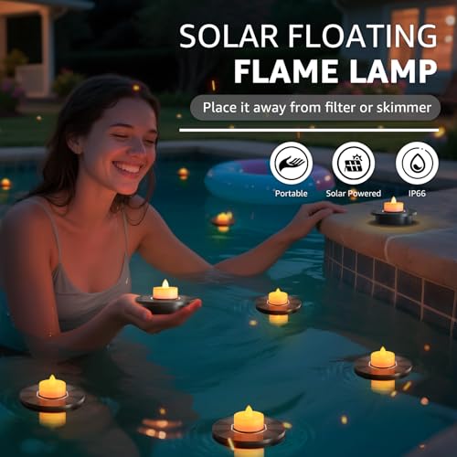 GGNOO Solar Floating Pool Lights 5Pack SolarPowered Float Candles Lamps Tea Light for Pond Party Garden Backyard Outdoor Decor - Image 3