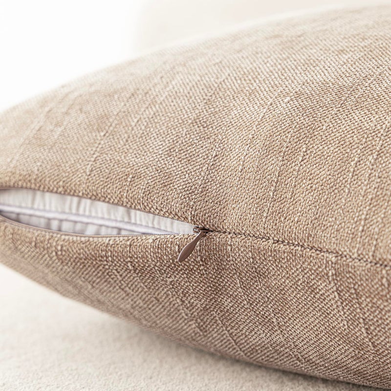 Foindtower Foindtower Set of 2 Textured Chenille Throw Decorative Pillow Covers Square Accent Solid Cushion Cover Neutral Farmhouse Lumbar Pillow Case for Couch Sofa Bedroom Living Room 12x20 Inch Cream Camel  - Image 3