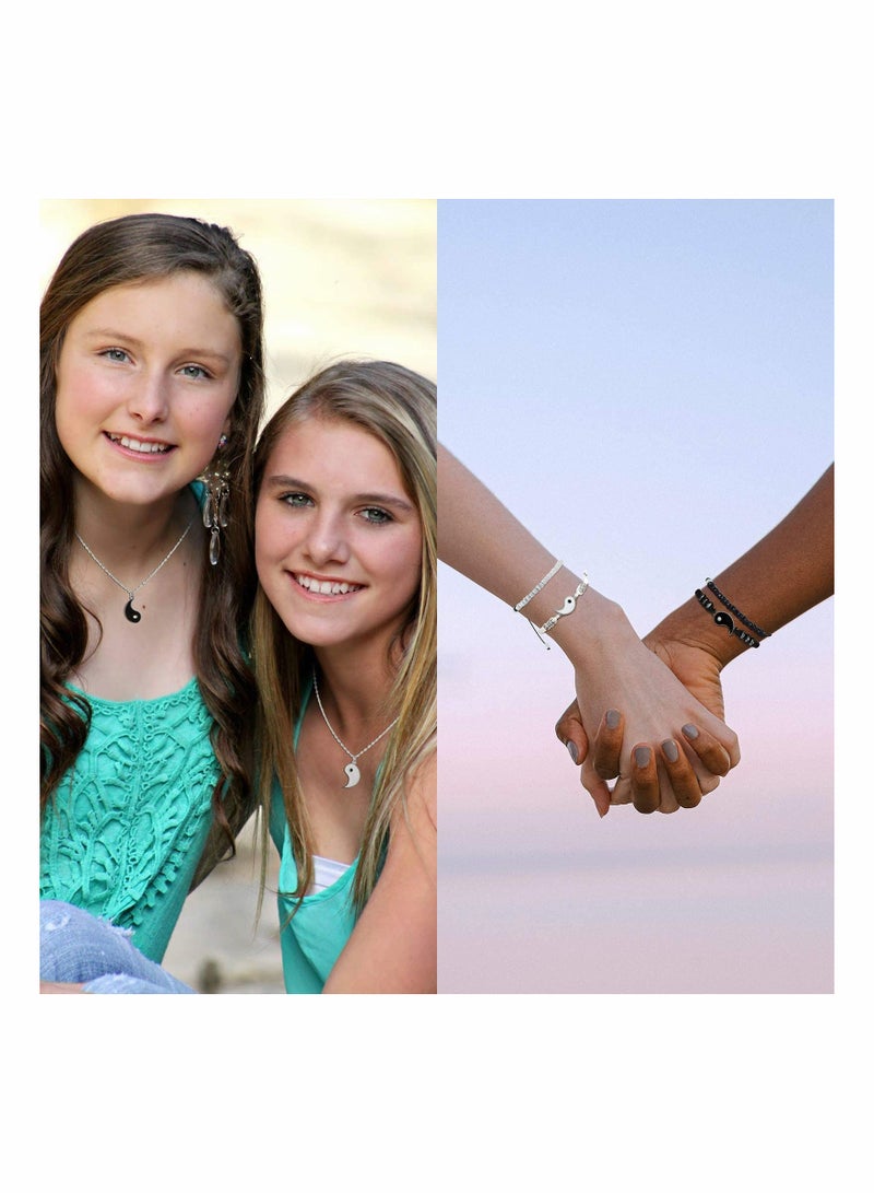 SYOSI 6 Pieces Matching Yin Yang Friend Couple Bracelets with Necklace Set, Adjustable Waterproof Handmade Cord Relationship Bracelets for Friendship Boyfriend Girlfriend  - Image 5