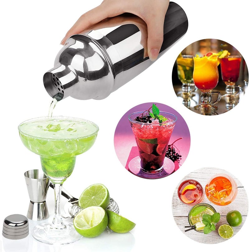 Stainless Steel Cocktail Shaker | Professional 3-Piece Bartender Shaker with Built-in Cocktail Strainer | and Stainless Steel Jigger 25/50 - by INFINITY-Plus (550 M, Silver) - Image 2