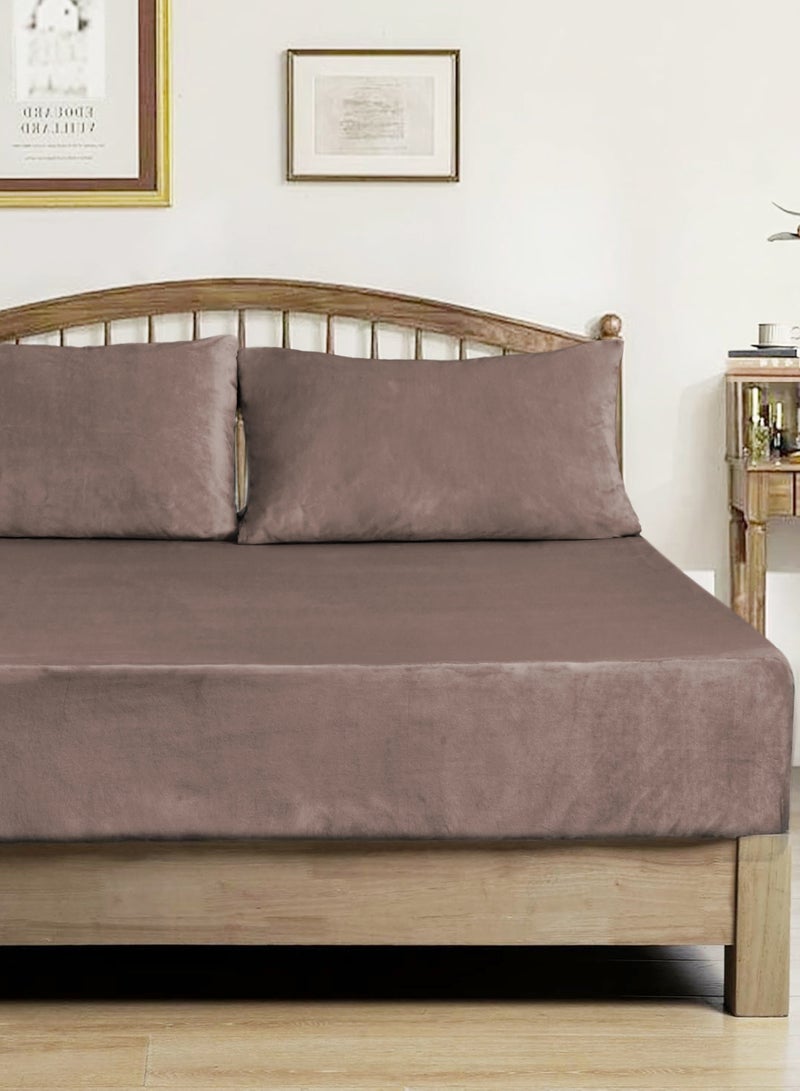 Master Home Textile Velvet Fitted Sheet Set, King Size - 3PCS,Fits 200 x 200 cm Bed, Soft & Cozy - Image 1