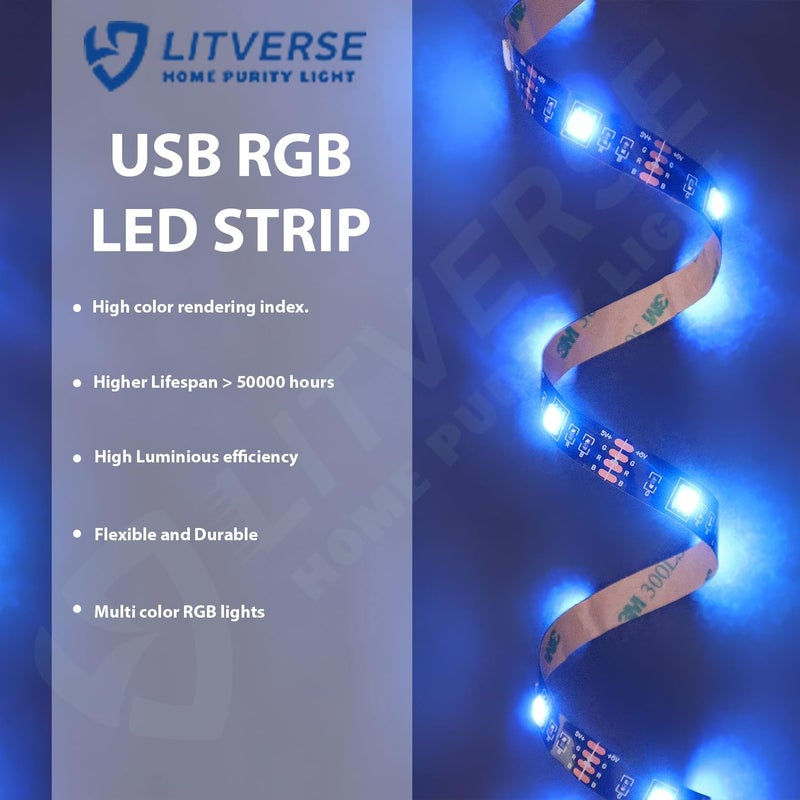 LITVERSE Plastic Light Strip 2Meter RGB 5050 Color Changing LED Strip Light With USB Cable For TV Backlight Bedroom Cabinet Shelf Display 2MeterUpto 24 To 34Multi - Image 5