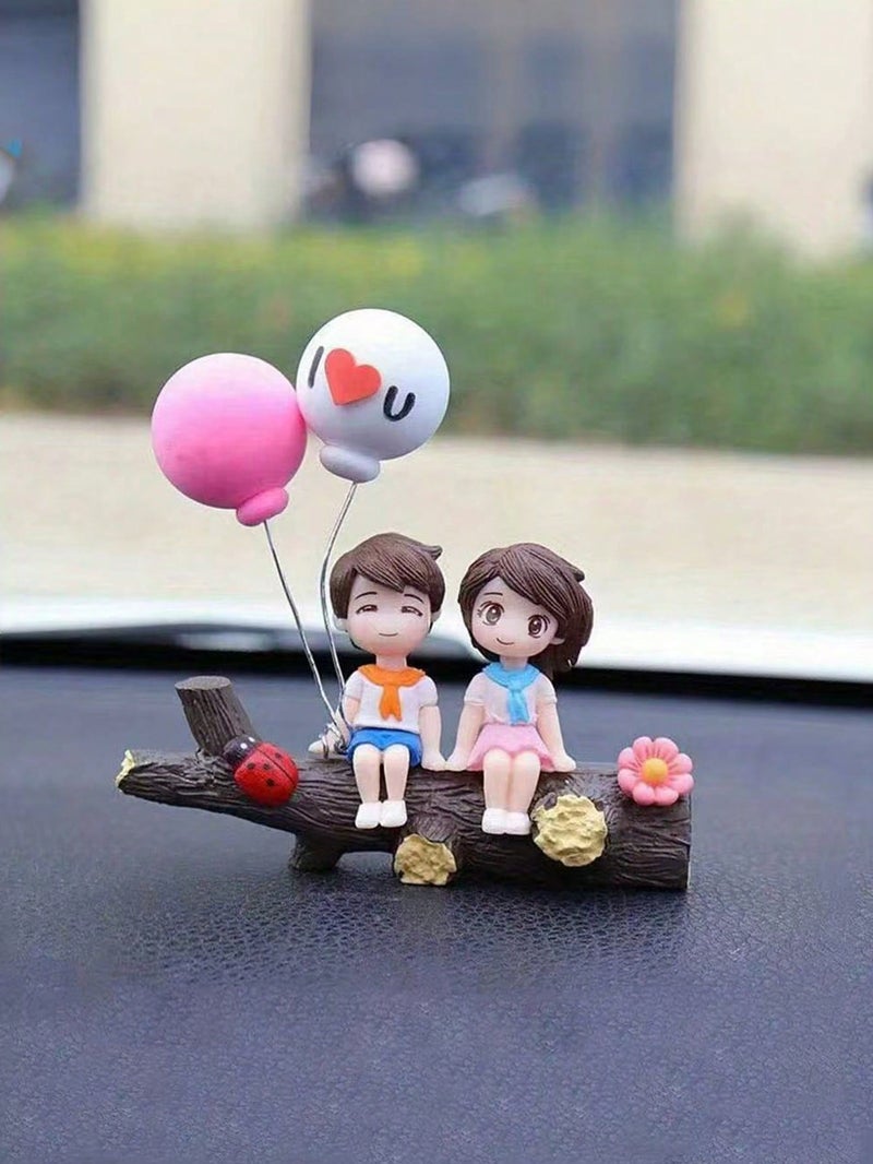 Car Dashboard Decoration with Couple And Balloons – Cute Interior Ornament - Image 1