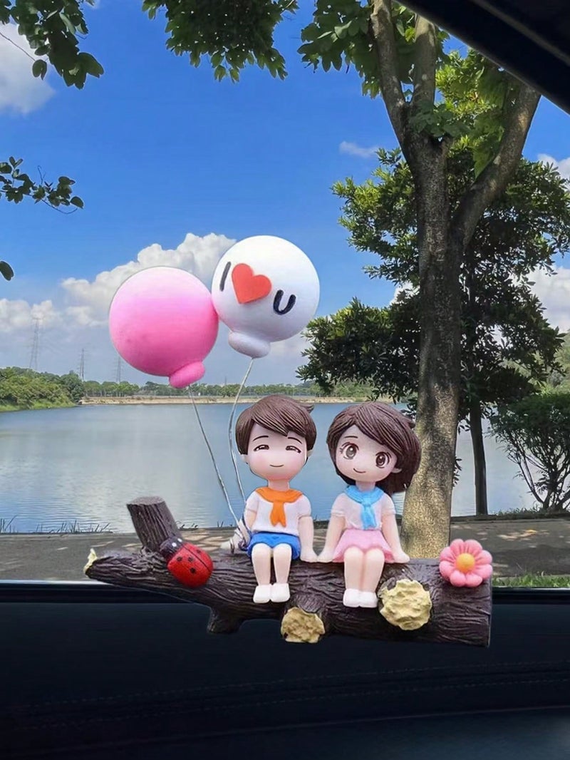 Car Dashboard Decoration with Couple And Balloons – Cute Interior Ornament - Image 3