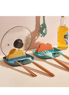 KASTWAVE Kitchen Utensils Rest with Drip Pad, Cooking Spoon Rest with Lid Holder, Heat-Resistant Pot Lid Stand Holder, Countertop Organiser Rack for Spoon, Ladles, Tongs, Spatula, Fork,Blue and Green, 2pcs  - Image 1