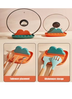 KASTWAVE Kitchen Utensils Rest with Drip Pad, Cooking Spoon Rest with Lid Holder, Heat-Resistant Pot Lid Stand Holder, Countertop Organiser Rack for Spoon, Ladles, Tongs, Spatula, Fork,Blue and Green, 2pcs  - Image 5