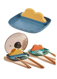 KASTWAVE Kitchen Utensils Rest with Drip Pad, Cooking Spoon Rest with Lid Holder, Heat-Resistant Pot Lid Stand Holder, Countertop Organiser Rack for Spoon, Ladles, Tongs, Spatula, Fork,Blue and Green, 2pcs  - Image 2