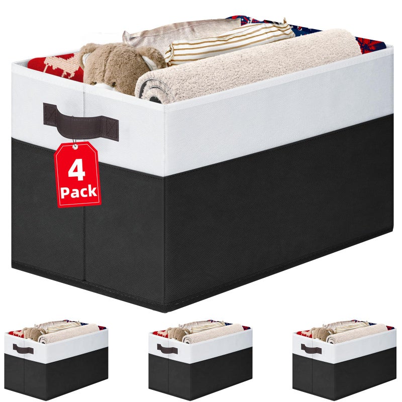 Criusia Large Storage Bins for Shelves 4 Pack Closet Storage Baskets for Clothes Blanket Beddings Towels Collapsible Fabric Closet Organizer Bins with Handles Laundry Room Organization