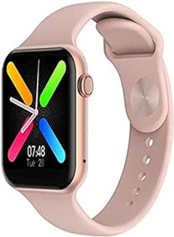 FT80 Smart Watch Size 44 MM Full Touch Screen Bluetooth Call Push Notifications With Detachable Silicone Band For IOS & Android - Rose Gold x Pink