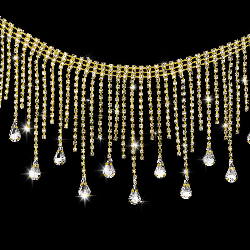 Coucoland Crystal Rhinestone Trim Ribbon  1 Yard Tassel Chain Sewing Craft for Wedding Bridal Party Clothing Embellishment DIY Necklace