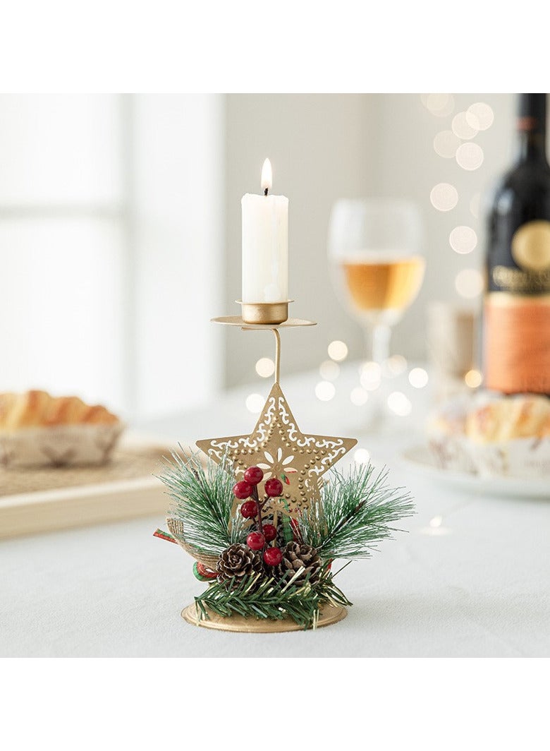 AUTOYSUR 3 Pcs Christmas Candlestick Holders for Taper Candle,Candle Stick Holder Bundle Snow Star Reindeer Pine Red Berry for Party Events Christmas Holiday Dinning Table Home Mantel Decorations - Image 2