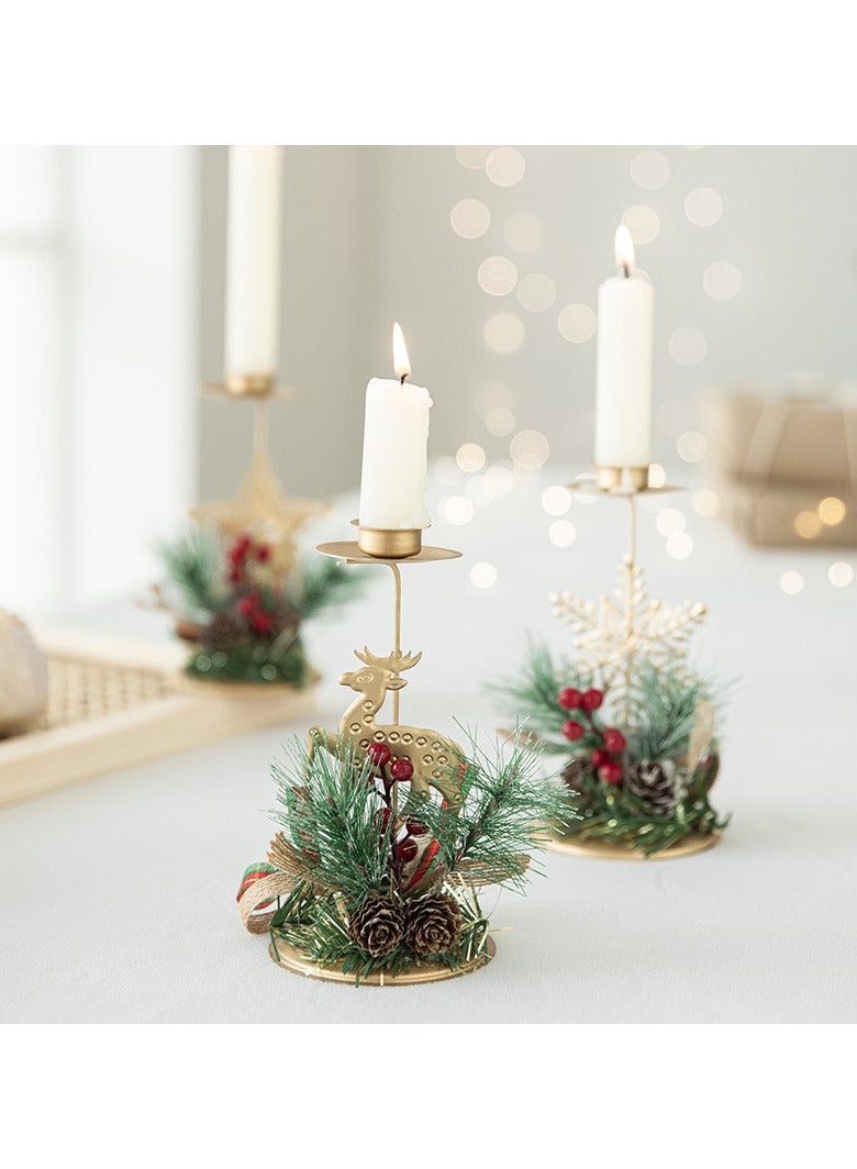 AUTOYSUR 3 Pcs Christmas Candlestick Holders for Taper Candle,Candle Stick Holder Bundle Snow Star Reindeer Pine Red Berry for Party Events Christmas Holiday Dinning Table Home Mantel Decorations - Image 3