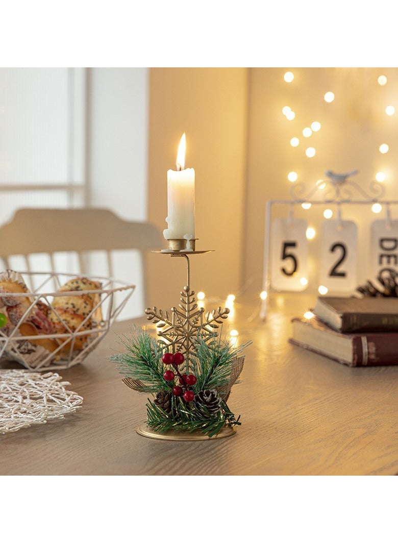 AUTOYSUR 3 Pcs Christmas Candlestick Holders for Taper Candle,Candle Stick Holder Bundle Snow Star Reindeer Pine Red Berry for Party Events Christmas Holiday Dinning Table Home Mantel Decorations - Image 4