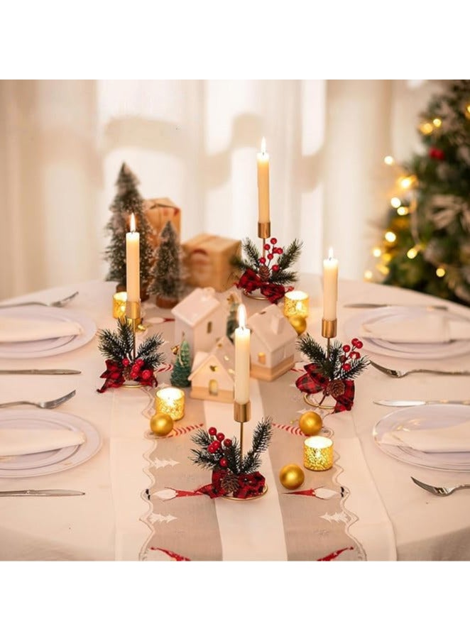 AUTOYSUR 3 Pcs Christmas Candlestick Holders for Taper Candle,Candle Stick Holder Bundle Snow Star Reindeer Pine Red Berry for Party Events Christmas Holiday Dinning Table Home Mantel Decorations - Image 5