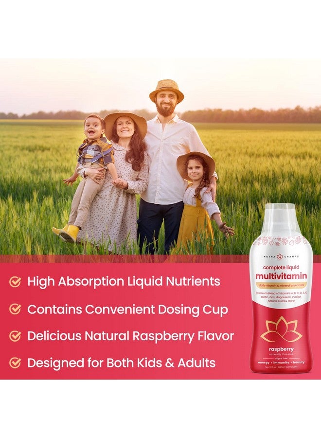 NutraChamps Liquid Multivitamin for Women, Men & Kids | Sugar Free Liquid Vitamins | Vitamin A, B, C, D, E, K, Biotin, Zinc, Magnesium | Energy, Beauty, Immune Support Supplement | Vegan, Natural Raspberry - Image 4