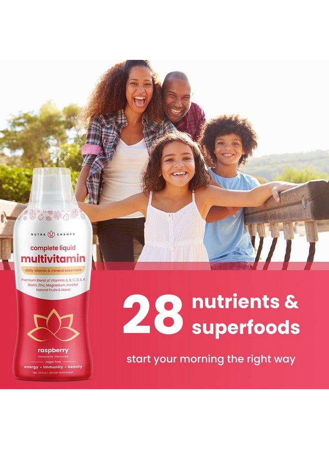 NutraChamps Liquid Multivitamin for Women, Men & Kids | Sugar Free Liquid Vitamins | Vitamin A, B, C, D, E, K, Biotin, Zinc, Magnesium | Energy, Beauty, Immune Support Supplement | Vegan, Natural Raspberry - Image 3