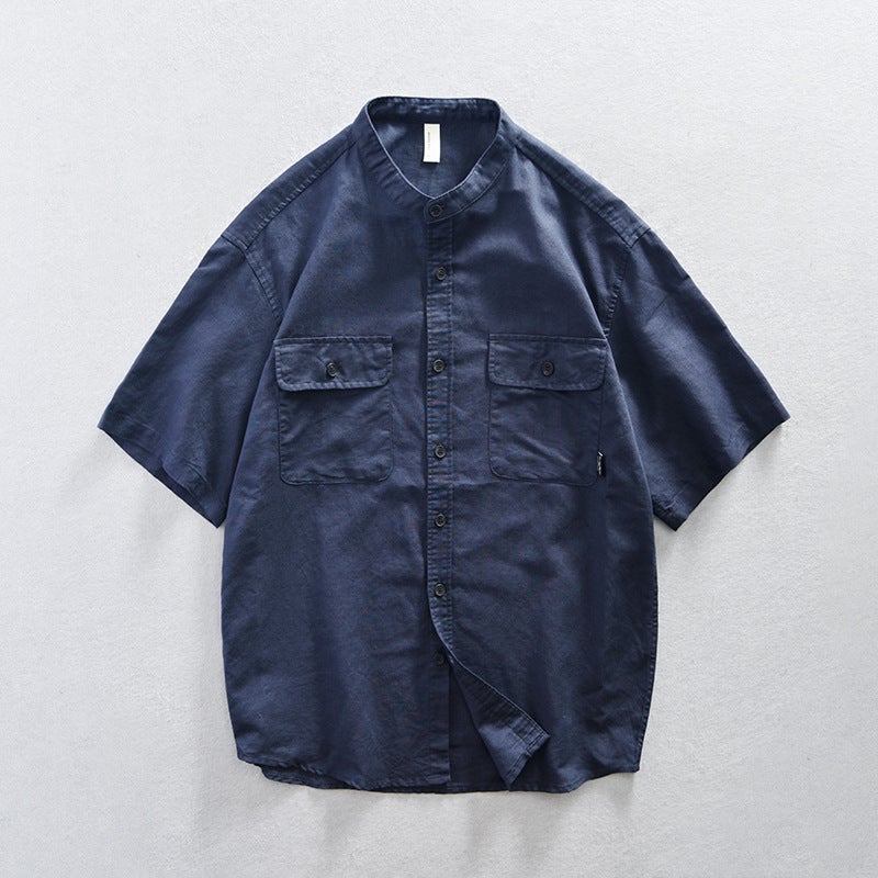Z948 Men'S Cotton And Linen Short-Sleeved Shirt Thin Breathable Japanese Workwear Shirt Men'S One-Piece Hair - Image 1