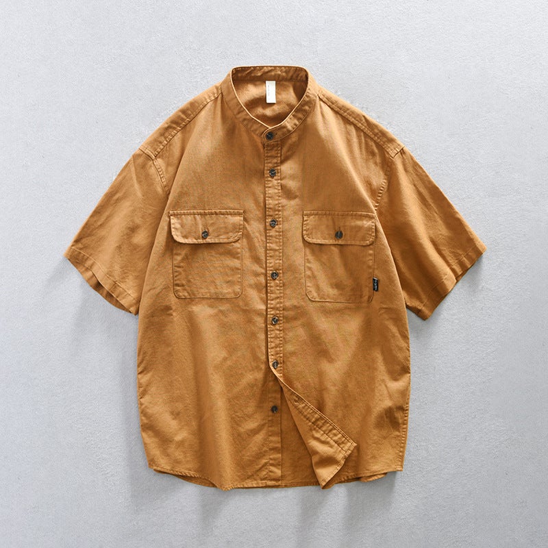 Z948 Men'S Cotton And Linen Short-Sleeved Shirt Thin Breathable Japanese Workwear Shirt Men'S One-Piece Hair - Image 3