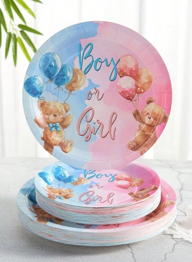 Gender Reveal Party Tableware Set 96 Piece Set Includes 24 9" Plates, 24 7" Saucers, 24 Cups, and 24 Napkins, Perfect for Birthdays, Baby Showers, and Kids Parties  - Image 2