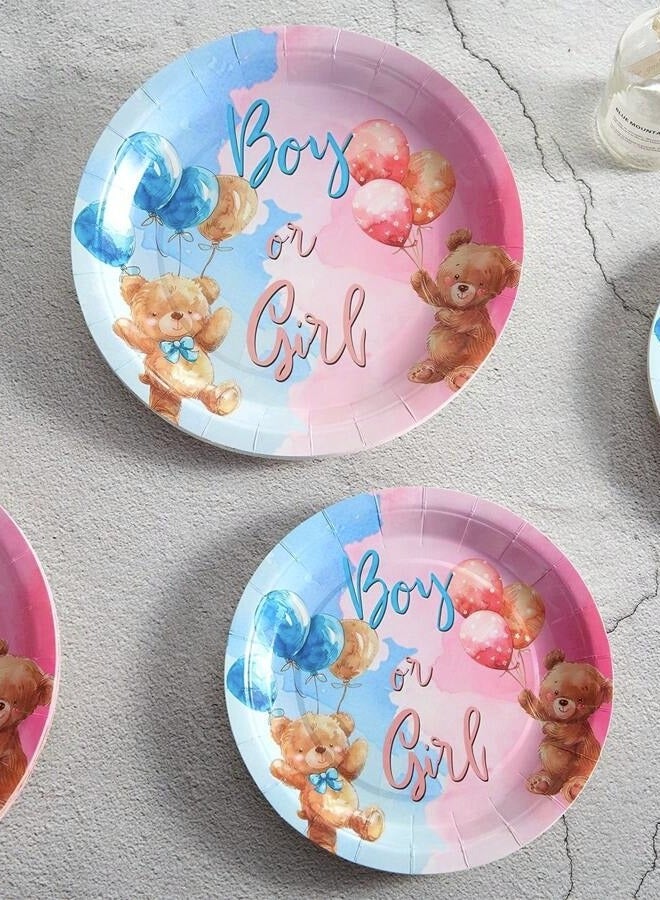 Gender Reveal Party Tableware Set 96 Piece Set Includes 24 9" Plates, 24 7" Saucers, 24 Cups, and 24 Napkins, Perfect for Birthdays, Baby Showers, and Kids Parties  - Image 3