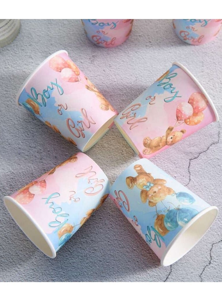 Gender Reveal Party Tableware Set 96 Piece Set Includes 24 9" Plates, 24 7" Saucers, 24 Cups, and 24 Napkins, Perfect for Birthdays, Baby Showers, and Kids Parties  - Image 5
