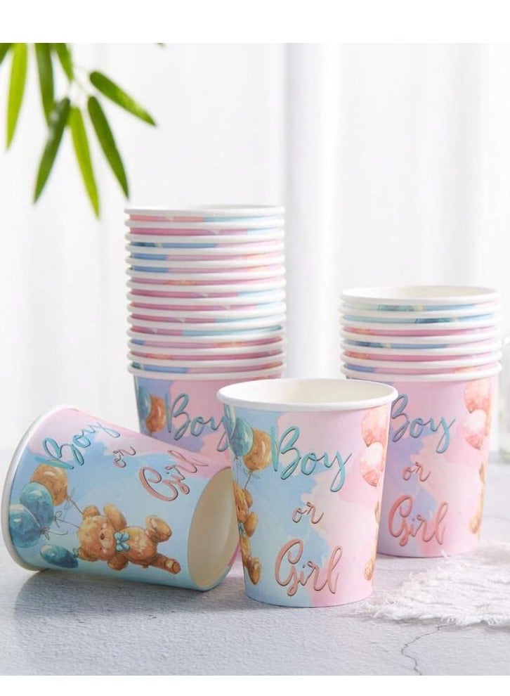 Gender Reveal Party Tableware Set 96 Piece Set Includes 24 9" Plates, 24 7" Saucers, 24 Cups, and 24 Napkins, Perfect for Birthdays, Baby Showers, and Kids Parties  - Image 4