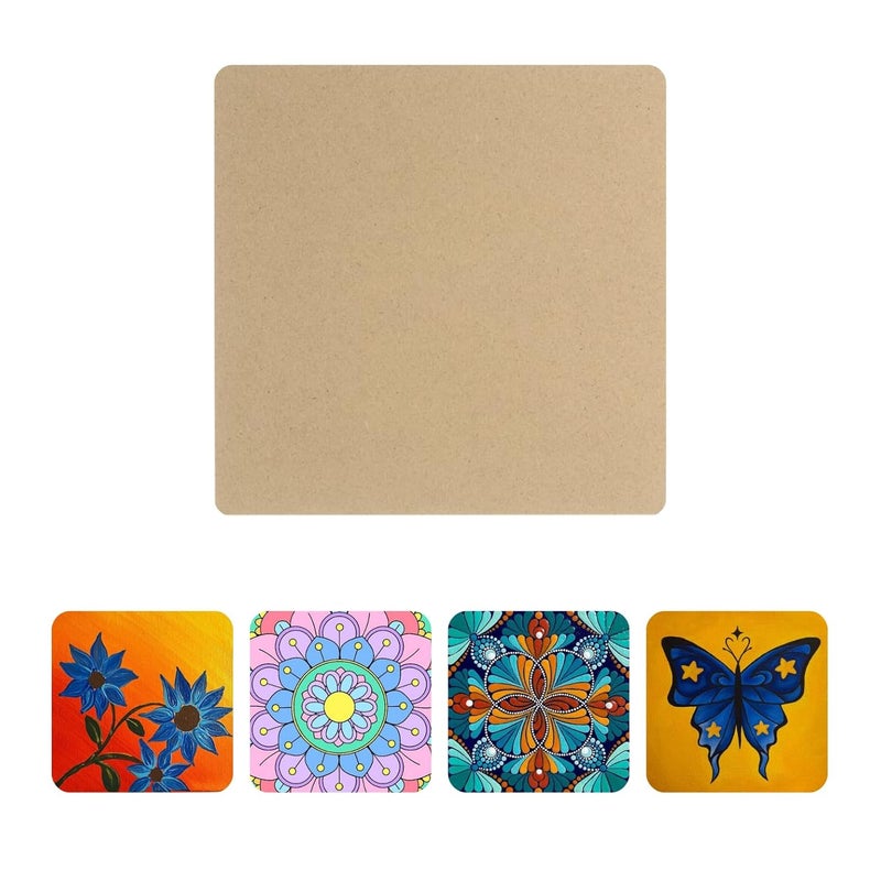 CRAFTICK Plain Square MDF 4-Inch DIY Base for Art & Craft | Set of 8 | Thickness 2.8MM | Premium Unpainted Wooden Square for Painting, Wall Decor, Lippan Art (4 Inch) - Image 1