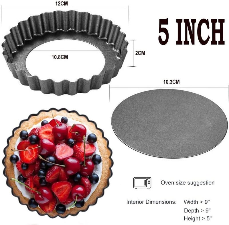 DATANYA 6 Pack 5 Inch Mini Tart Pans with Removable Bottom Round Nonstick Quiche Pan, Heavy Duty Fluted Side Pie Tart Molds for Tartlets, Mousse Cakes, Dessert Baking - Image 2