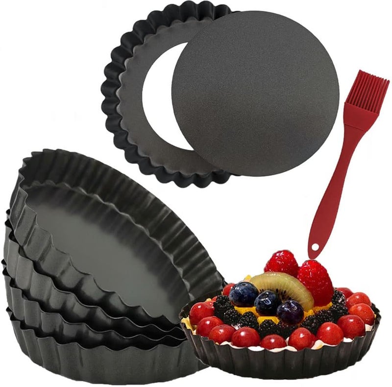 DATANYA 6 Pack 5 Inch Mini Tart Pans with Removable Bottom Round Nonstick Quiche Pan, Heavy Duty Fluted Side Pie Tart Molds for Tartlets, Mousse Cakes, Dessert Baking - Image 1