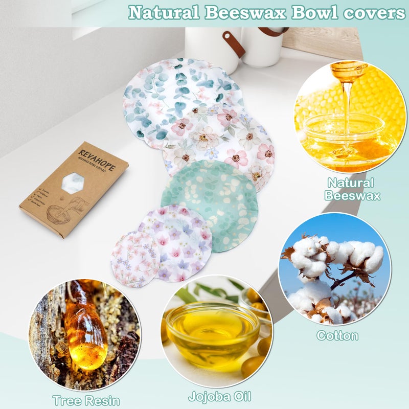 Revahope 5-Size Reusable Beeswax Bowl Covers for Bread Proofing, Cotton Cloth Flexible Beeswax Wraps for Sourdough Bread Cover and Food Storage - Image 3