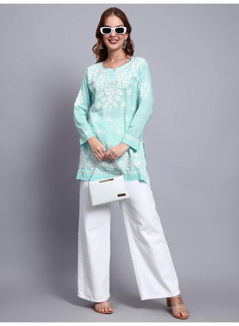 Alaya Women Hand Embroidered Chikankari Cotton Short Top -AL3724 - Image 3