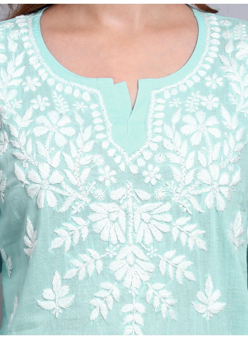 Alaya Women Hand Embroidered Chikankari Cotton Short Top -AL3724 - Image 4