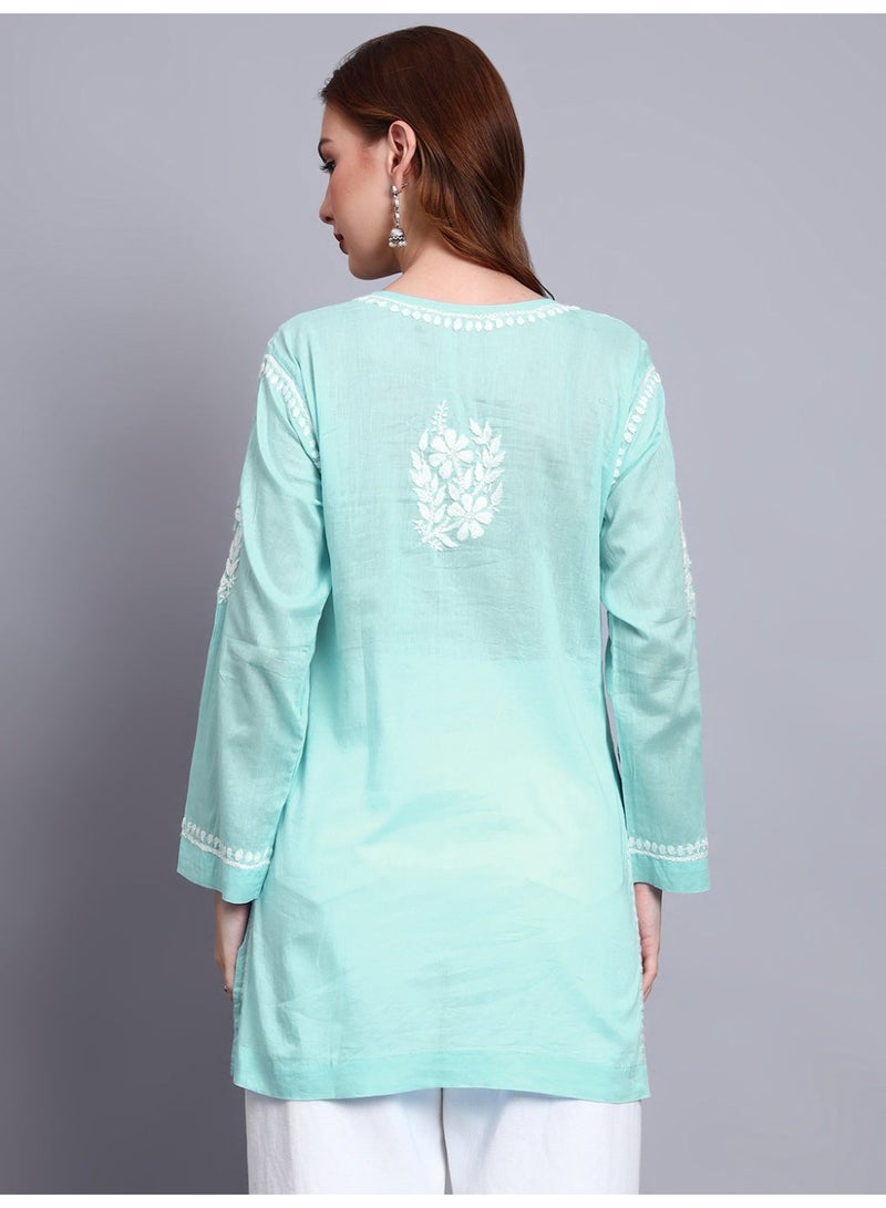 Alaya Women Hand Embroidered Chikankari Cotton Short Top -AL3724 - Image 2