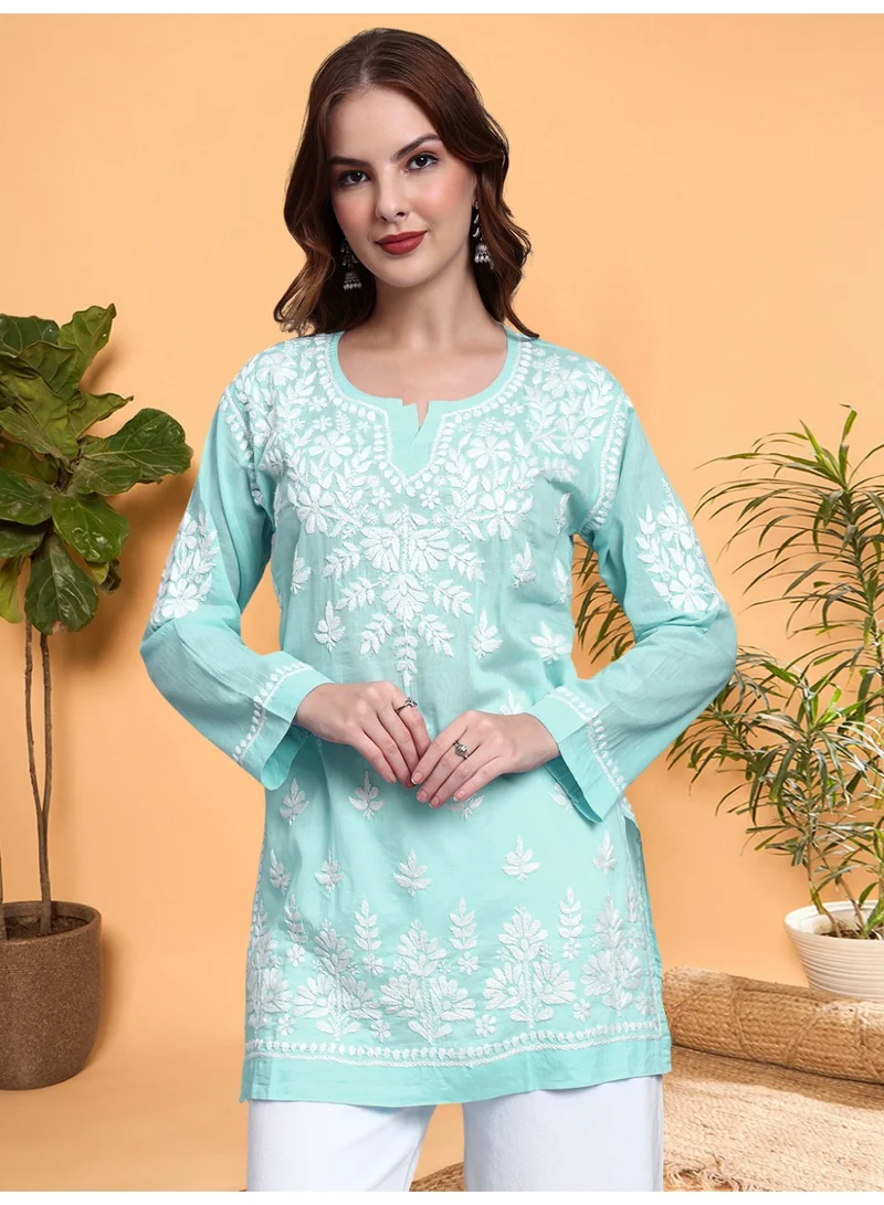 Alaya Women Hand Embroidered Chikankari Cotton Short Top -AL3724