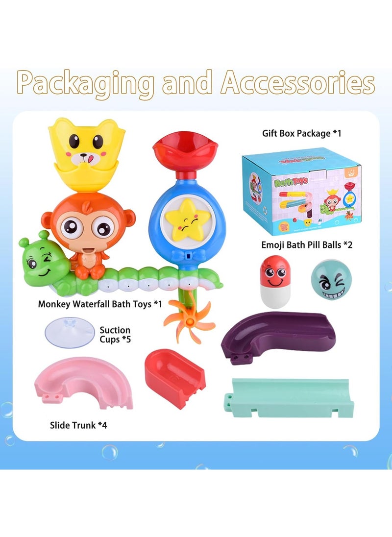 SOUQORA - Bath Toys for Toddlers, Newborn Preschool Boys Girls Water Bathtub Toys, Lovely Interactive Multicolored Bathroom Toys for Kids Baby Infant, Monkey Caterpillar with Colorful Orbit 2 Strong Suction Cup - Image 1
