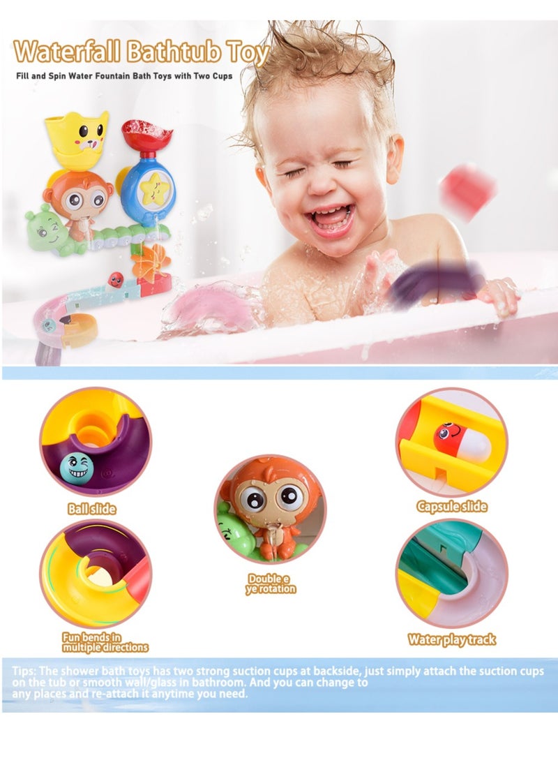 SOUQORA - Bath Toys for Toddlers, Newborn Preschool Boys Girls Water Bathtub Toys, Lovely Interactive Multicolored Bathroom Toys for Kids Baby Infant, Monkey Caterpillar with Colorful Orbit 2 Strong Suction Cup - Image 1